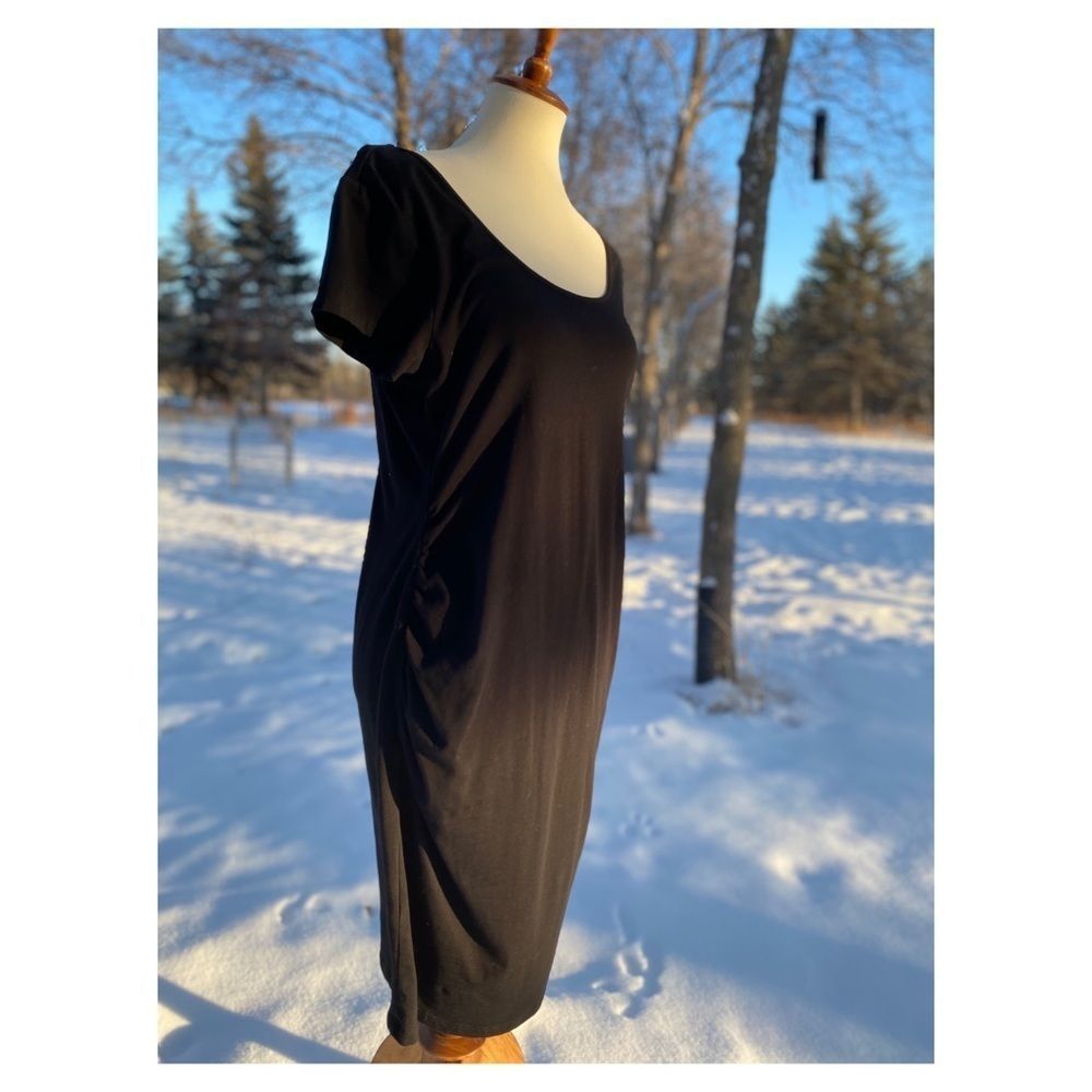 Maternity Black Dress Stretch Cotton Knee Length